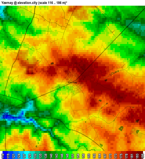 Yzernay elevation map