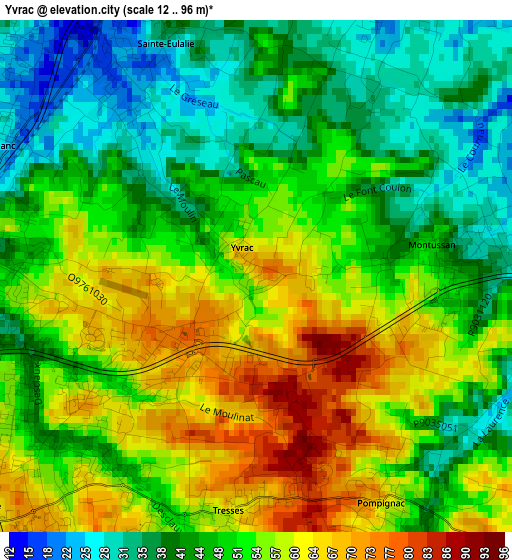 Yvrac elevation map