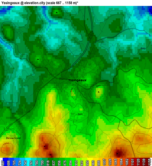 Yssingeaux elevation map