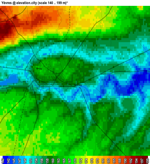 Yèvres elevation map