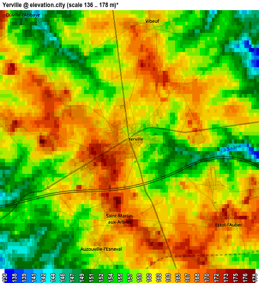 Yerville elevation map