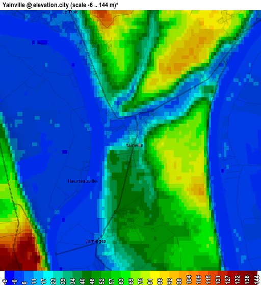 Yainville elevation map