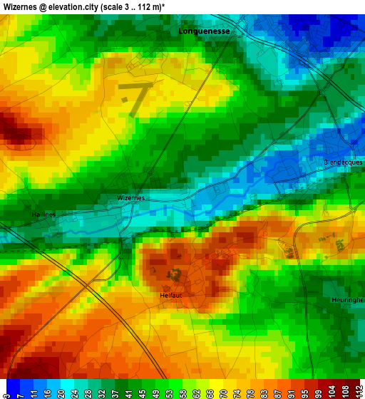 Wizernes elevation map