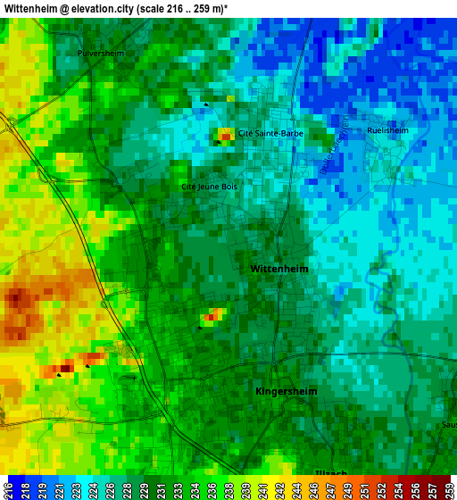 Wittenheim elevation map