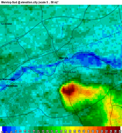 Wervicq-Sud elevation map