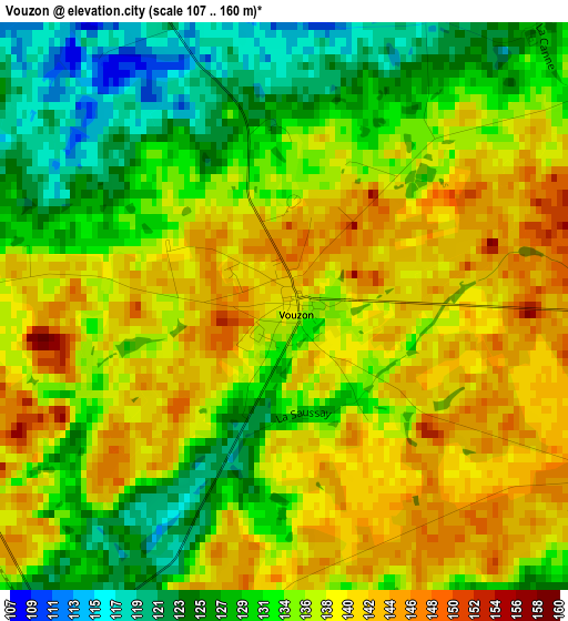 Vouzon elevation map