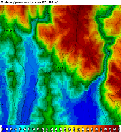 Voutezac elevation map