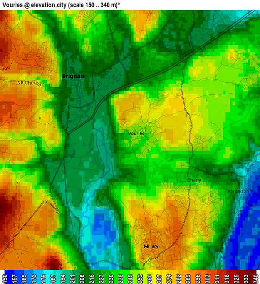 Vourles elevation map