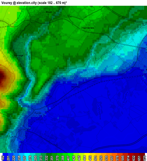 Vourey elevation map