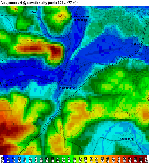 Voujeaucourt elevation map