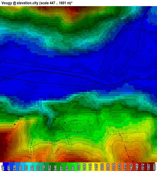 Vougy elevation map