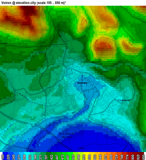 Voiron elevation map