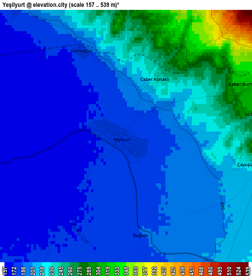 Yeşilyurt elevation map