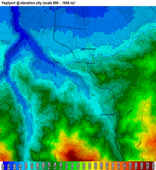 Yeşilyurt elevation map