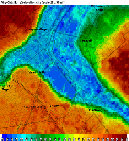 Viry-Châtillon elevation map