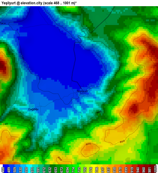 Yeşilyurt elevation map