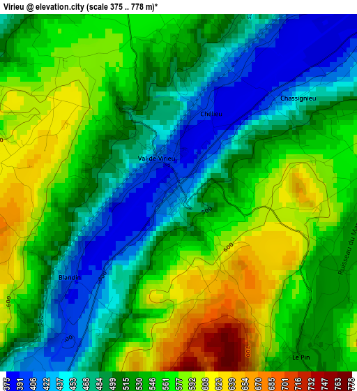 Virieu elevation map