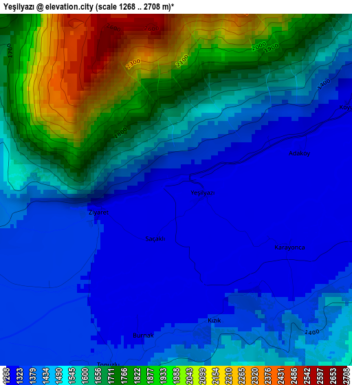 Yeşilyazı elevation map