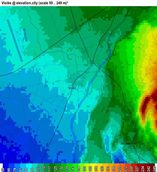 Violès elevation map