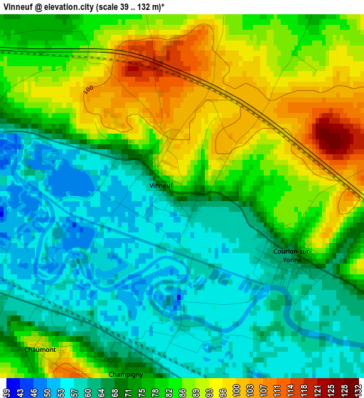 Vinneuf elevation map