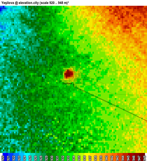 Yeşilova elevation map