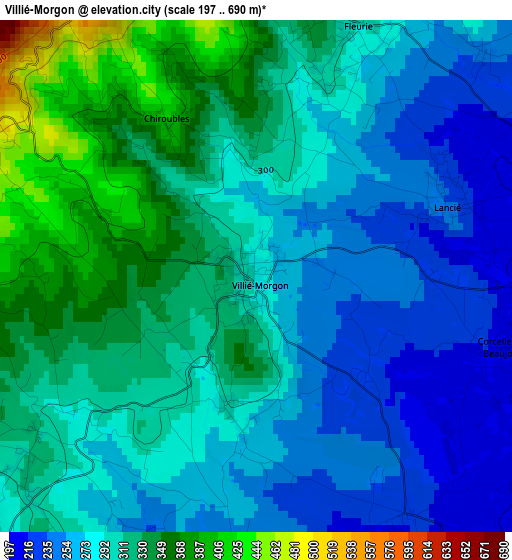Villié-Morgon elevation map