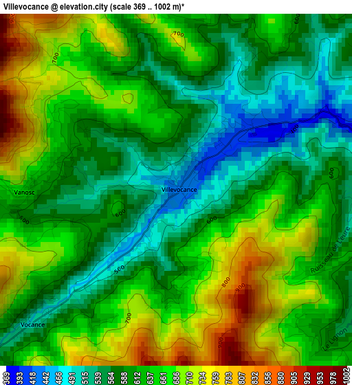 Villevocance elevation map