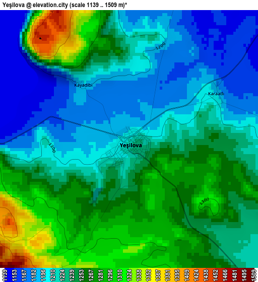 Yeşilova elevation map