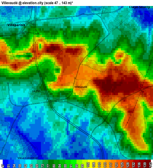 Villevaudé elevation map