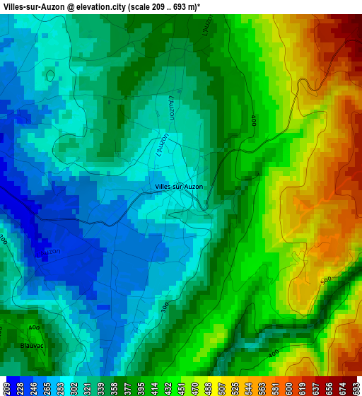 Villes-sur-Auzon elevation map