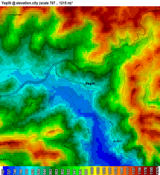 Yeşilli elevation map