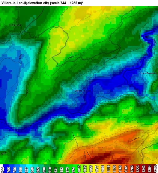 Villers-le-Lac elevation map