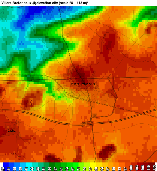 Villers-Bretonneux elevation map