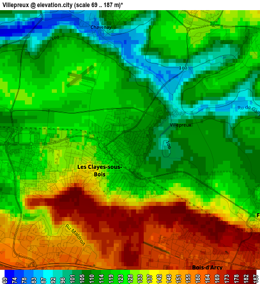 Villepreux elevation map