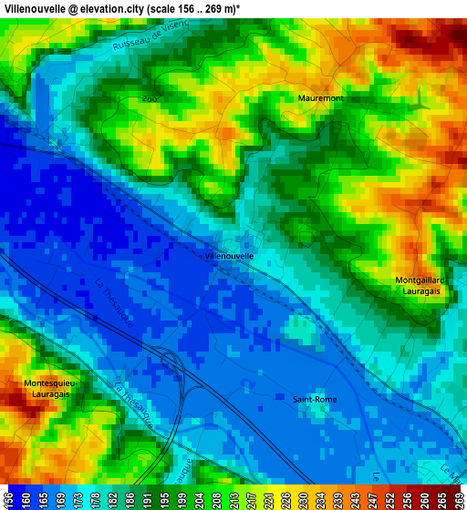 Villenouvelle elevation map