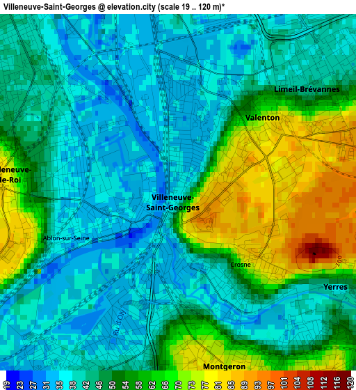 Villeneuve-Saint-Georges elevation map