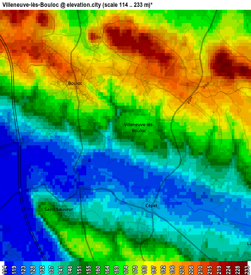 Villeneuve-lès-Bouloc elevation map
