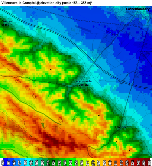 Villeneuve-la-Comptal elevation map