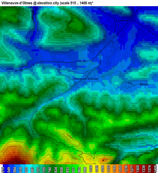 Villeneuve-d’Olmes elevation map