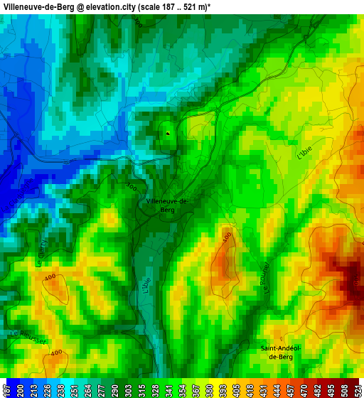 Villeneuve-de-Berg elevation map