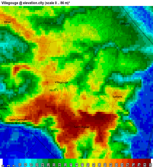 Villegouge elevation map