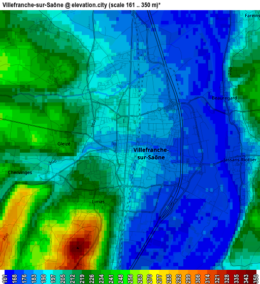 Villefranche-sur-Saône elevation map