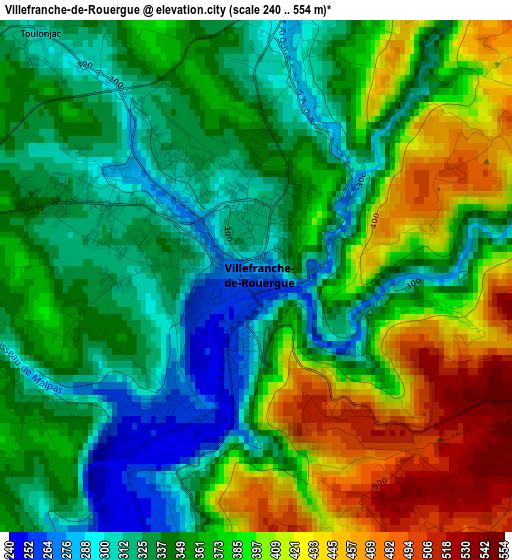 Villefranche-de-Rouergue elevation map