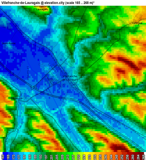 Villefranche-de-Lauragais elevation map