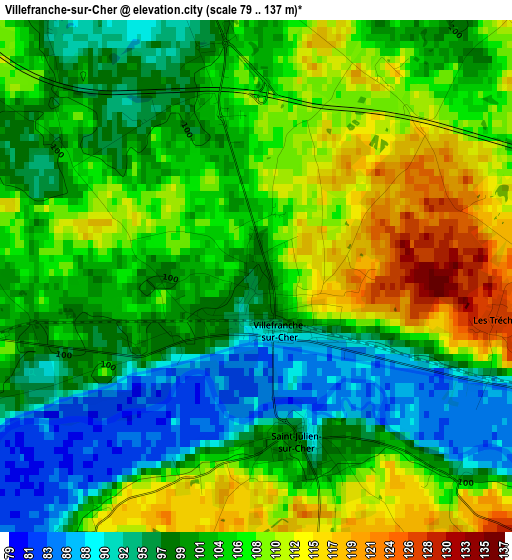 Villefranche-sur-Cher elevation map