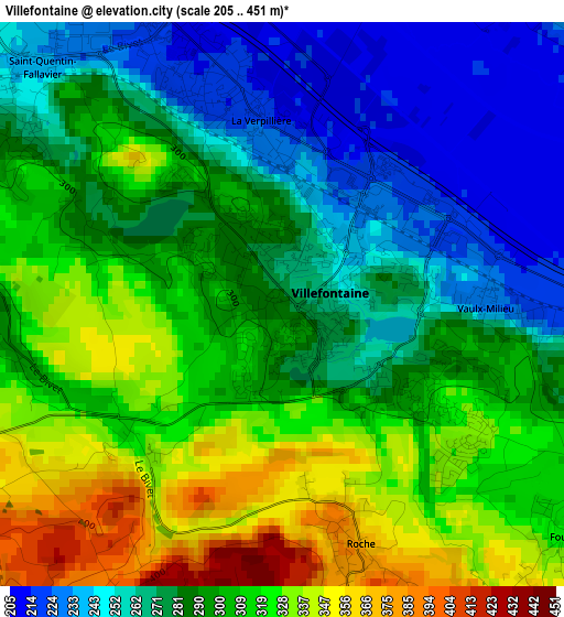 Villefontaine elevation map