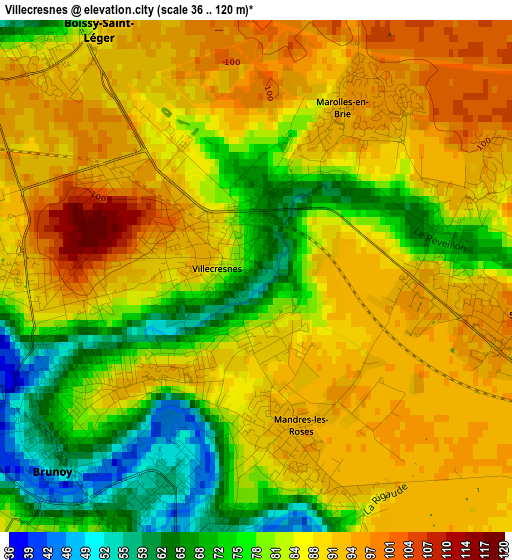 Villecresnes elevation map