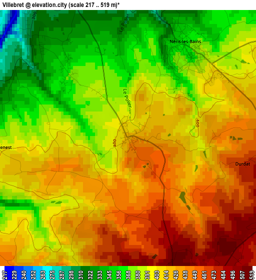 Villebret elevation map