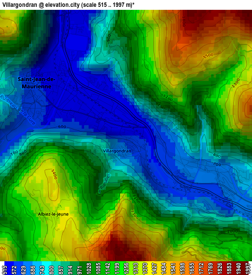 Villargondran elevation map