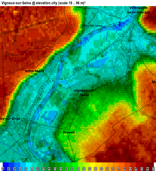 Vigneux-sur-Seine elevation map